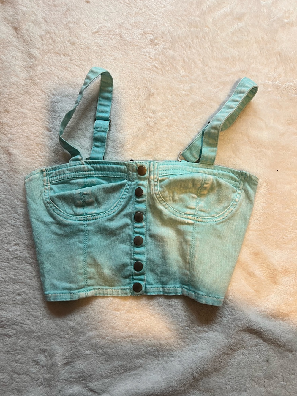 Forever 21 Aqua Green Cropped Denim Tank with Snap Front